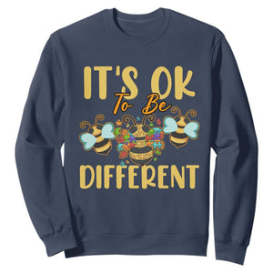 Bee Autism Awareness Sweatshirt It's Ok To Be Different Spectrum Puzzle Piece TS02 Navy Printyourwear