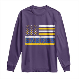 Retro Patriotic Sabres Name Pride American Flag Long Sleeve Shirt Distressed Sports Fan Graphic TS02 Purple Print Your Wear