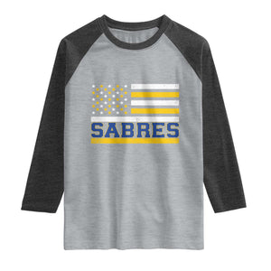 Retro Patriotic Sabres Name Pride American Flag Raglan Shirt Distressed Sports Fan Graphic TS02 Heather Gray Heather Charcoal Print Your Wear