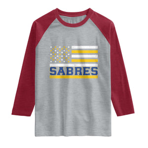Retro Patriotic Sabres Name Pride American Flag Raglan Shirt Distressed Sports Fan Graphic TS02 Heather Gray Heather Red Print Your Wear