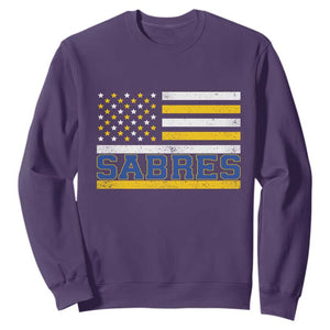 Retro Patriotic Sabres Name Pride American Flag Sweatshirt Distressed Sports Fan Graphic TS02 Purple Print Your Wear