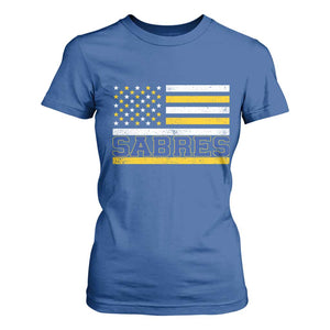 Retro Patriotic Sabres Name Pride American Flag T Shirt For Women Distressed Sports Fan Graphic TS02 Royal Blue Print Your Wear