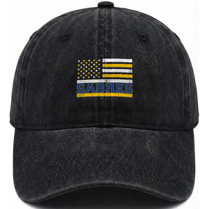 Retro Patriotic Sabres Name Pride American Flag Washed Cotton Baseball Cap Distressed Sports Fan Graphic TS02 Print Your Wear