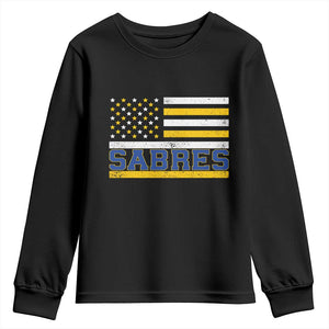 Retro Patriotic Sabres Name Pride American Flag Youth Sweatshirt Distressed Sports Fan Graphic TS02 Black Print Your Wear