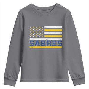 Retro Patriotic Sabres Name Pride American Flag Youth Sweatshirt Distressed Sports Fan Graphic TS02 Charcoal Print Your Wear