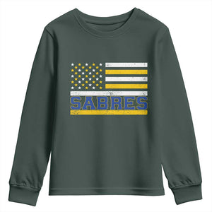 Retro Patriotic Sabres Name Pride American Flag Youth Sweatshirt Distressed Sports Fan Graphic TS02 Dark Forest Green Print Your Wear