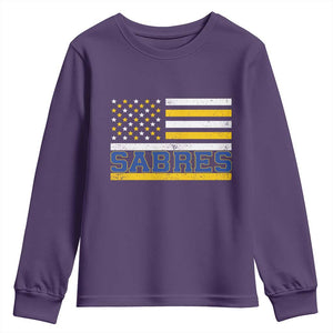 Retro Patriotic Sabres Name Pride American Flag Youth Sweatshirt Distressed Sports Fan Graphic TS02 Purple Print Your Wear