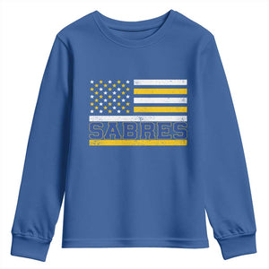 Retro Patriotic Sabres Name Pride American Flag Youth Sweatshirt Distressed Sports Fan Graphic TS02 Royal Blue Print Your Wear