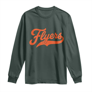 Vintage Flyers Name Script Style Long Sleeve Shirt Retro Distressed Tailgate Spirit Sports Fan TS02 Dark Forest Green Print Your Wear