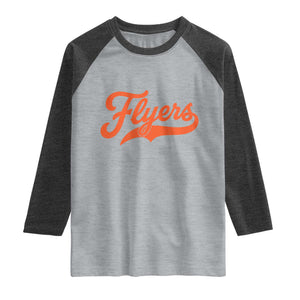 Vintage Flyers Name Script Style Raglan Shirt Retro Distressed Tailgate Spirit Sports Fan TS02 Heather Gray Heather Charcoal Print Your Wear