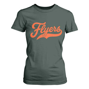 Vintage Flyers Name Script Style T Shirt For Women Retro Distressed Tailgate Spirit Sports Fan TS02 Dark Forest Green Print Your Wear