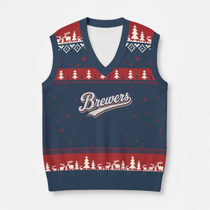 Vintage 70s Brewers Name Script Style V-Neck Knit Sweater Vest Retro Distressed Tailgate Spirit Sports Fan TS02 Navy Red Print Your Wear