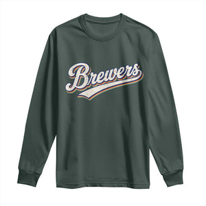 Vintage 70s Brewers Name Script Style Long Sleeve Shirt Retro Distressed Tailgate Spirit Sports Fan TS02 Dark Forest Green Print Your Wear