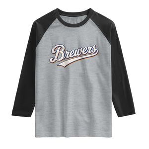 Vintage 70s Brewers Name Script Style Raglan Shirt Retro Distressed Tailgate Spirit Sports Fan TS02 Heather Gray Black Print Your Wear