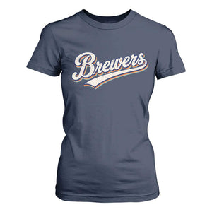 Vintage 70s Brewers Name Script Style T Shirt For Women Retro Distressed Tailgate Spirit Sports Fan TS02 Navy Print Your Wear