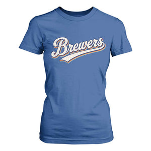 Vintage 70s Brewers Name Script Style T Shirt For Women Retro Distressed Tailgate Spirit Sports Fan TS02 Royal Blue Print Your Wear