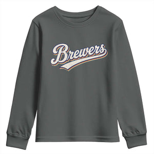 Vintage 70s Brewers Name Script Style Youth Sweatshirt Retro Distressed Tailgate Spirit Sports Fan TS02 Dark Heather Print Your Wear