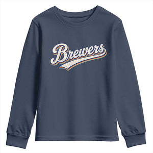 Vintage 70s Brewers Name Script Style Youth Sweatshirt Retro Distressed Tailgate Spirit Sports Fan TS02 Navy Print Your Wear