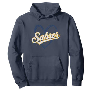Vintage 70s Sabres Name Heart Script Style Hoodie Retro Distressed Tailgate Spirit Sports Fan TS02 Navy Print Your Wear