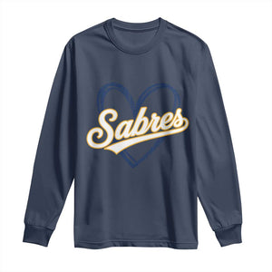 Vintage 70s Sabres Name Heart Script Style Long Sleeve Shirt Retro Distressed Tailgate Spirit Sports Fan TS02 Navy Print Your Wear