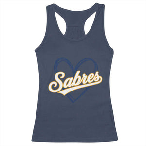 Vintage 70s Sabres Name Heart Script Style Racerback Tank Top Retro Distressed Tailgate Spirit Sports Fan TS02 Navy Print Your Wear
