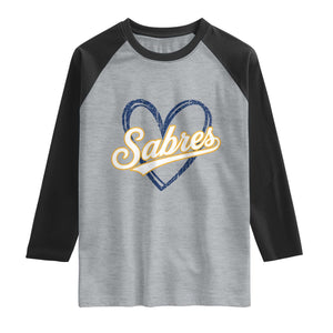 Vintage 70s Sabres Name Heart Script Style Raglan Shirt Retro Distressed Tailgate Spirit Sports Fan TS02 Heather Gray Black Print Your Wear