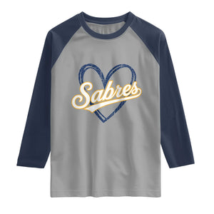 Vintage 70s Sabres Name Heart Script Style Raglan Shirt Retro Distressed Tailgate Spirit Sports Fan TS02 Sport Gray Navy Print Your Wear