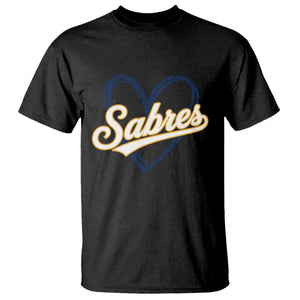 Vintage 70s Sabres Name Heart Script Style T Shirt Retro Distressed Tailgate Spirit Sports Fan TS02 Black Print Your Wear