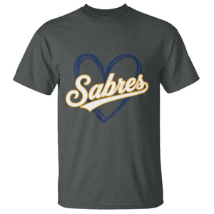 Vintage 70s Sabres Name Heart Script Style T Shirt Retro Distressed Tailgate Spirit Sports Fan TS02 Dark Heather Print Your Wear