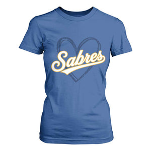 Vintage 70s Sabres Name Heart Script Style T Shirt For Women Retro Distressed Tailgate Spirit Sports Fan TS02 Royal Blue Print Your Wear