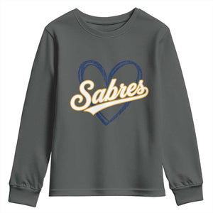 Vintage 70s Sabres Name Heart Script Style Youth Sweatshirt Retro Distressed Tailgate Spirit Sports Fan TS02 Dark Heather Print Your Wear
