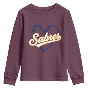 Vintage 70s Sabres Name Heart Script Style Youth Sweatshirt Retro Distressed Tailgate Spirit Sports Fan TS02 Maroon Print Your Wear