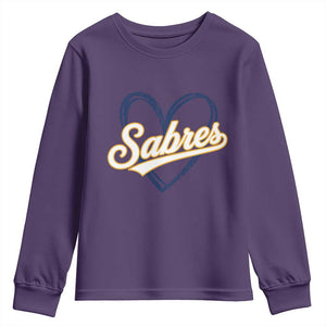 Vintage 70s Sabres Name Heart Script Style Youth Sweatshirt Retro Distressed Tailgate Spirit Sports Fan TS02 Purple Print Your Wear