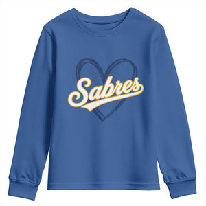 Vintage 70s Sabres Name Heart Script Style Youth Sweatshirt Retro Distressed Tailgate Spirit Sports Fan TS02 Royal Blue Print Your Wear