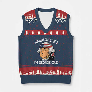 Funny George Washington V-Neck Knit Sweater Vest Handsome No Georgeous Patriotic 4th Of July Humor TS02 Navy Red Print Your Wear