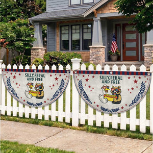 Silly Feral and Free Patriotic Fan Flag Funny Goose and Raccoon 4th of July