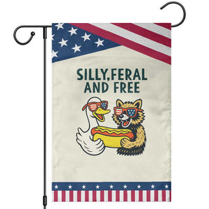Silly Feral and Free Garden Flag Funny Goose and Raccoon 4th of July Patriotic TS02 Modern Beige Blue Print Your Wear