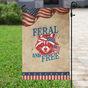 Funny Feral and Free Raccoon Garden Flag Patriotic Bandana Animal 4th of July US Flag TS02 Vintage Rustic Tan Navy Print Your Wear