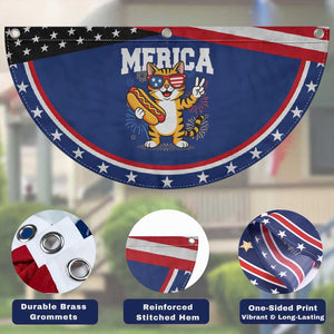 Merica Cat Patriotic Fan Flag Funny 4th of July Hot Dog and Fireworks USA Flag