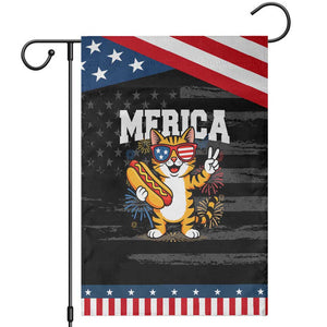 Merica Cat Garden Flag Funny 4th of July Hot Dog and Fireworks Patriotic USA Flag TS02 Distressed Black Blue Print Your Wear