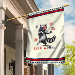 Feral and Free Dancing Raccoon Garden Flag Funny 4th July Patriotic Animal US Flag and Fireworks TS02 Modern Beige Red Print Your Wear