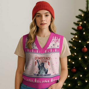 Democracy Is Dying But Hey Nice Fireworks Statue of Liberty V-Neck Knit Sweater Vest Funny 4th Of July Retro TS02 Hot Pink Print Your Wear