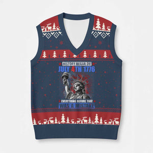 History Began July 4th 1776 V-Neck Knit Sweater Vest Bold Patriotic Statement Statue of Liberty TS02 Navy Red Print Your Wear