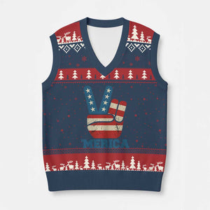 Vintage Merica Peace Sign V-Neck Knit Sweater Vest Retro Patriotic 4th of July USA Flag TS02 Navy Red Print Your Wear