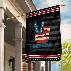 Vintage ‘Merica Peace Sign Garden Flag Retro Patriotic 4th of July USA Flag TS02 Distressed Black Red Print Your Wear