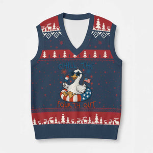 Funny Goose 4th of July V-Neck Knit Sweater Vest Chill the Fourth Out Patriotic Humor with Summer Vibes TS02 Navy Red Print Your Wear