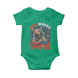 Red White and Feral Raccoon Baby Onesie Funny Patriotic Fireworks Wild 4th of July Vibes TS02 Irish Green Print Your Wear