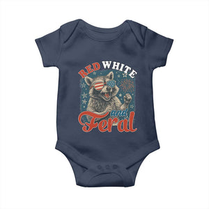 Red White and Feral Raccoon Baby Onesie Funny Patriotic Fireworks Wild 4th of July Vibes TS02 Navy Print Your Wear