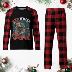 Red White and Feral Raccoon Plaid Pajama Set Funny Patriotic Fireworks Wild 4th of July Vibes TS02 Buffalo Plaid Print Your Wear