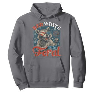 Red White and Feral Raccoon Hoodie Funny Patriotic Fireworks Wild 4th of July Vibes TS02 Charcoal Print Your Wear
